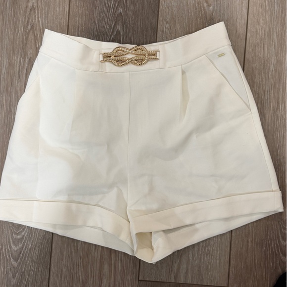 Guess Pants - Guess Cream High-Waist Shorts with Gold Accent